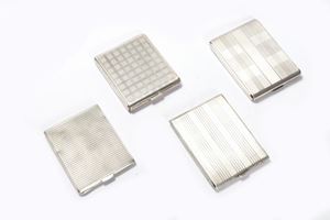 Lot consisting of four silver cigarette cases with geometric pattern, first half of the 20th century