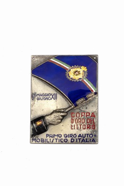 Placca in Metallo e Smalti della Coppa D'oro del Littorio, Primo Giro Automobilistico D'italia, 2...