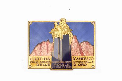 Placca in Metallo Dorato e Smalti del i Raduno Automobilistico Internazionale delle Aquile D'oro,...