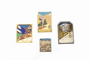 Lot consisting of four metal and enamel plaques