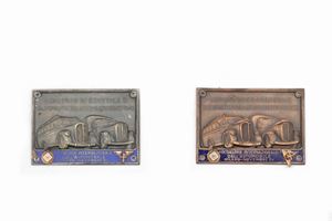 Two metal and enamel plaques from the Aesthetics and Rationality Competition among Industrial Vehicles, IX International Automobile Exhibition, Milan November 1937 (XV)