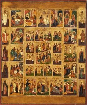 Russian icon depicting scenes of the Life and Passion of Jesus, 18th - 19th centuries