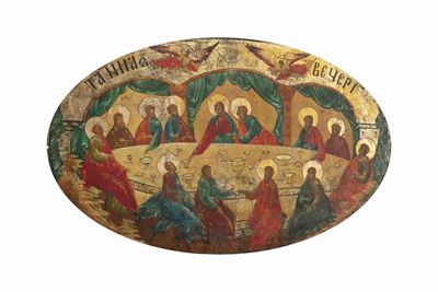 Antica Icona Russa Raffigurante Ultima Cena