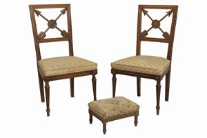  - Pair of chairs and a pouf, late 18th - early 19th century