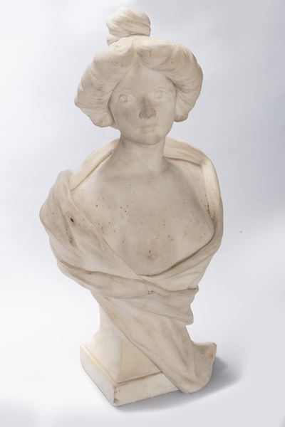 Scultura in Marmo Raffigurante Busto di Giovane Donna, Inizi Secolo XX