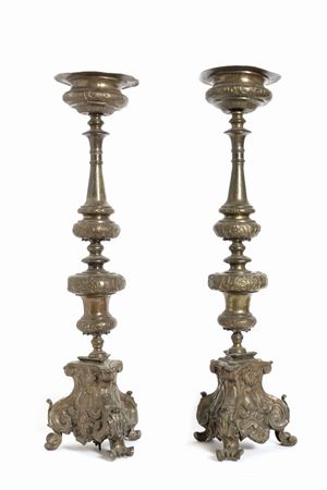 Pair of metal candlesticks, 18th century
