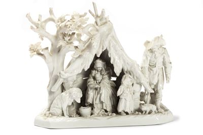 Gruppo Scultoreo in Porcellana Bianca Raffigurante Famiglia di Contadini in Inverno, Fine Secolo ...