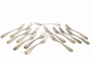 Fourteen silver forks, Genoa 19th century