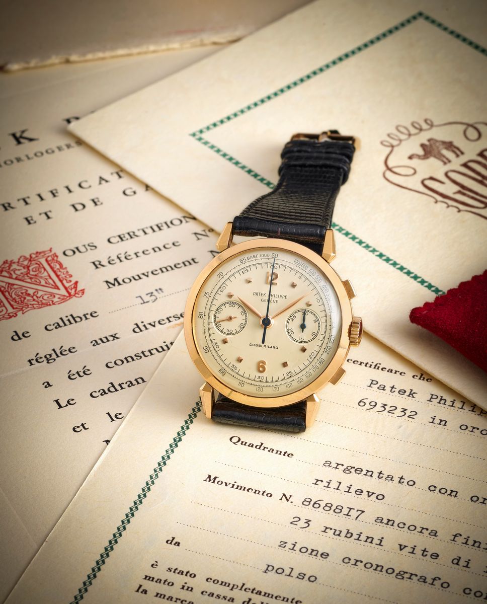 Patek Philippe - Cronografo 1579 personalizzato per Gobbi, oro rosa, 1955