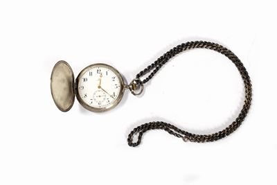 Orologio da Tasca in Argento Niellato a Doppia Cassa, Inizi Secolo XX