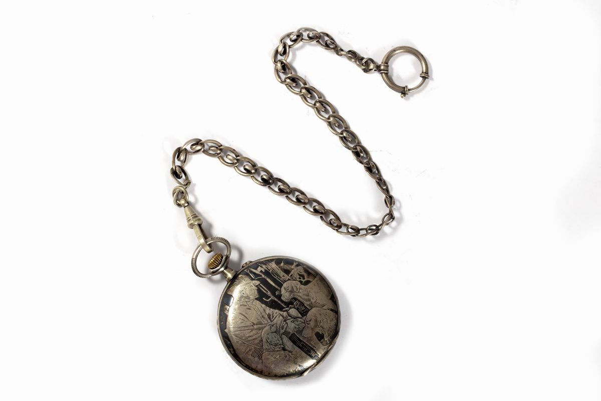 Orologio da Tasca in Argento Niellato, Inizi Secolo XX