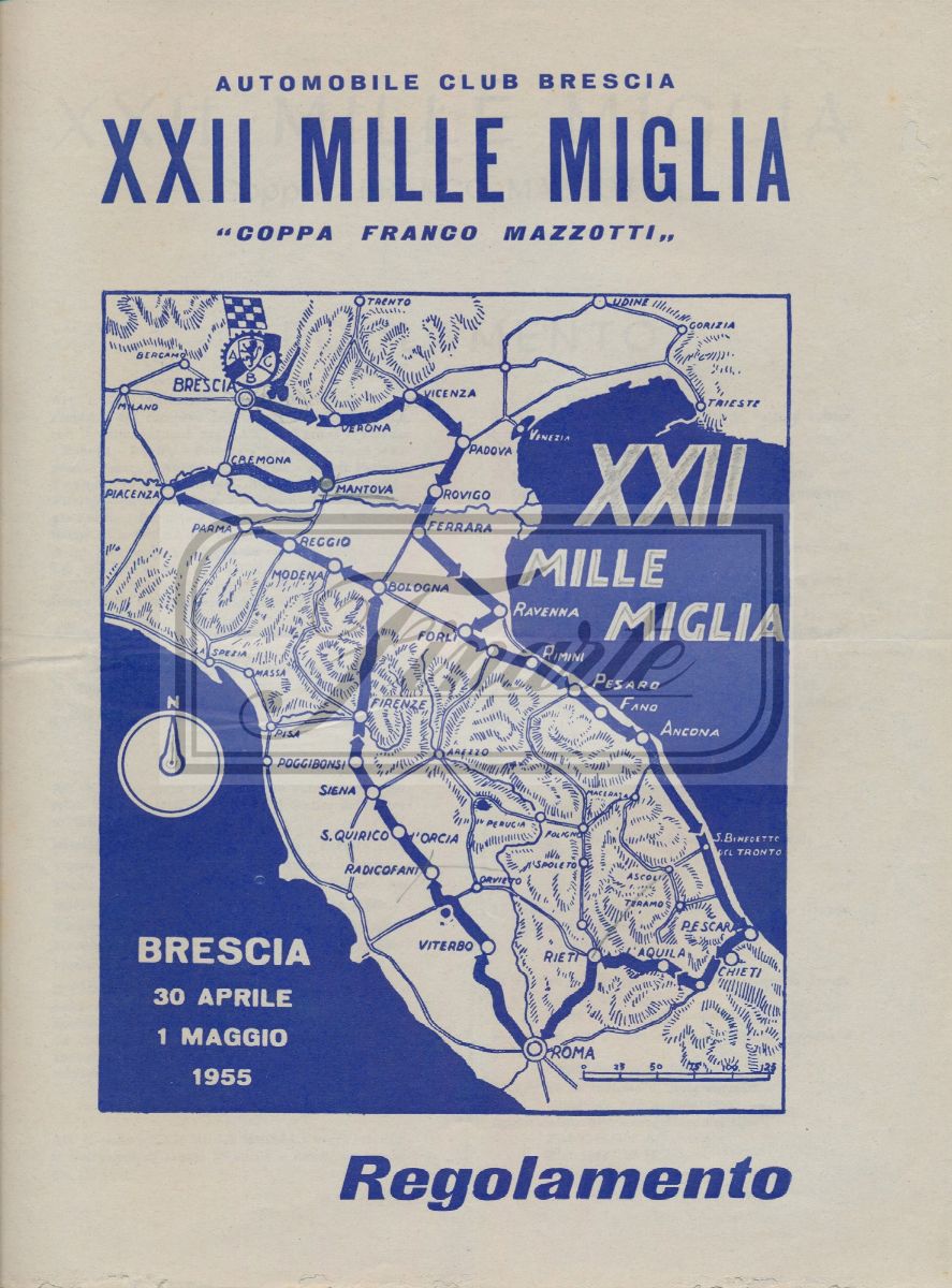 Lot of three documents of the XXII Mille Miglia of 1955: | 1000