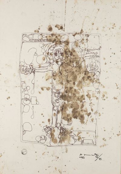 Christus der Widdergott, serigrafia e tecnica mista su tessuto, 1983
