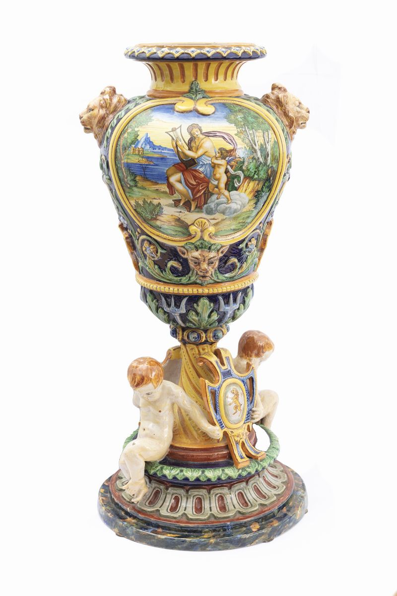 Vaso a Due Corpi in Maiolica Istoriata con Scene Mitologiche, Fine Secolo XIX