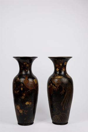 A pair of large terracotta black glazed vases, Germany 19th c.