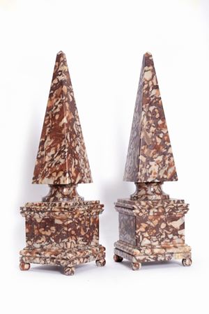 Pair of small marble obelisks, 20th century