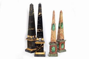 Lot consisting of two pairs of marble obelisks, 20th century