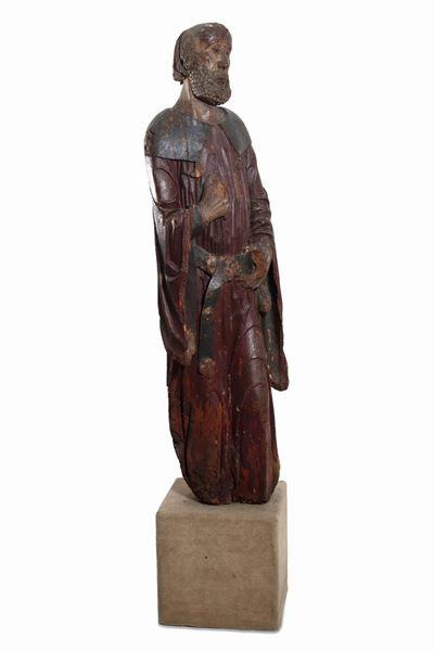 Scultura in Legno Policromo Raffigurante Santo, Italia Settentrionale Secolo XIV