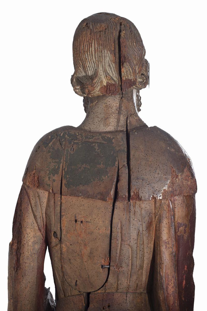 Scultura in Legno Policromo Raffigurante Santo, Italia Settentrionale Secolo XIV