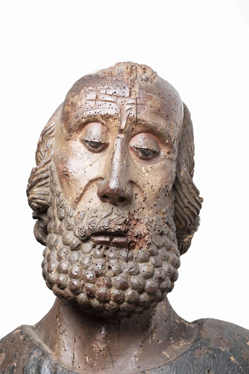 Scultura in Legno Policromo Raffigurante Santo, Italia Settentrionale Secolo XIV