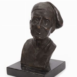 Piccola scultura in bronzo raffigurante busto di pescatore, secolo XX