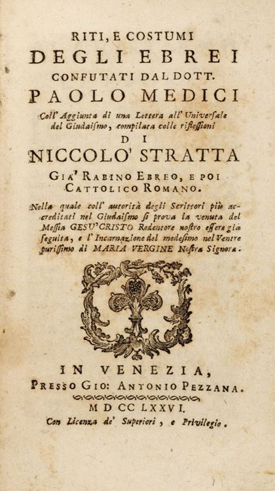 Paolo Medici, Riti e costumi degli ebrei confutati, 1776