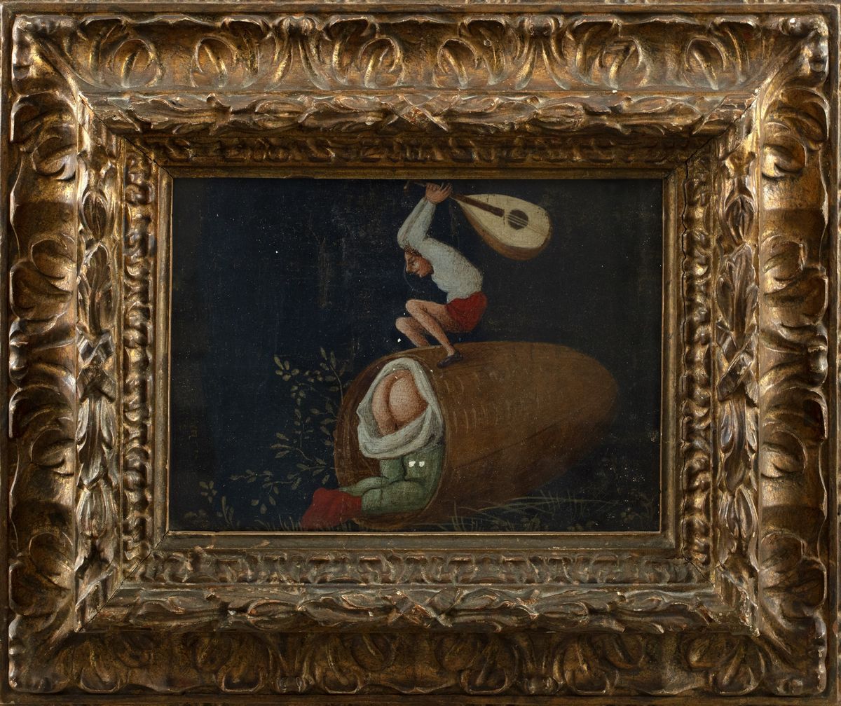 Seguace di Pieter Brueghel - Scena grottesca, olio su tavola