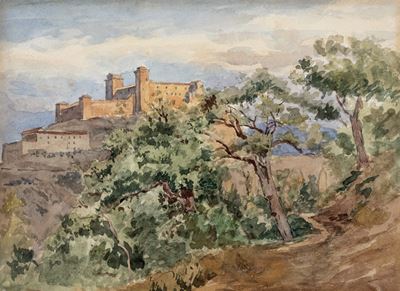 Spoleto, la Rocca Albornoz, acquerello su cartoncino