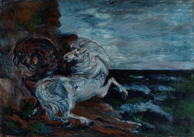 Cavalli sul mare, olio su tela, 1953