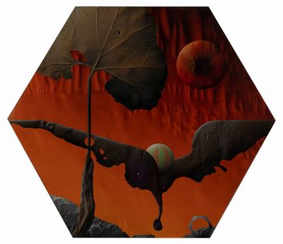 Volo circolatorio obbligato, nitroacrilico su carta applicata su panforte