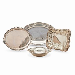 Three silver dishes and a silver basket, 20th Century