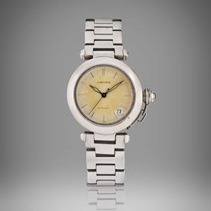 A stainless steel wristwatch, Cartier, Pasha 1031, box and warranty, defects