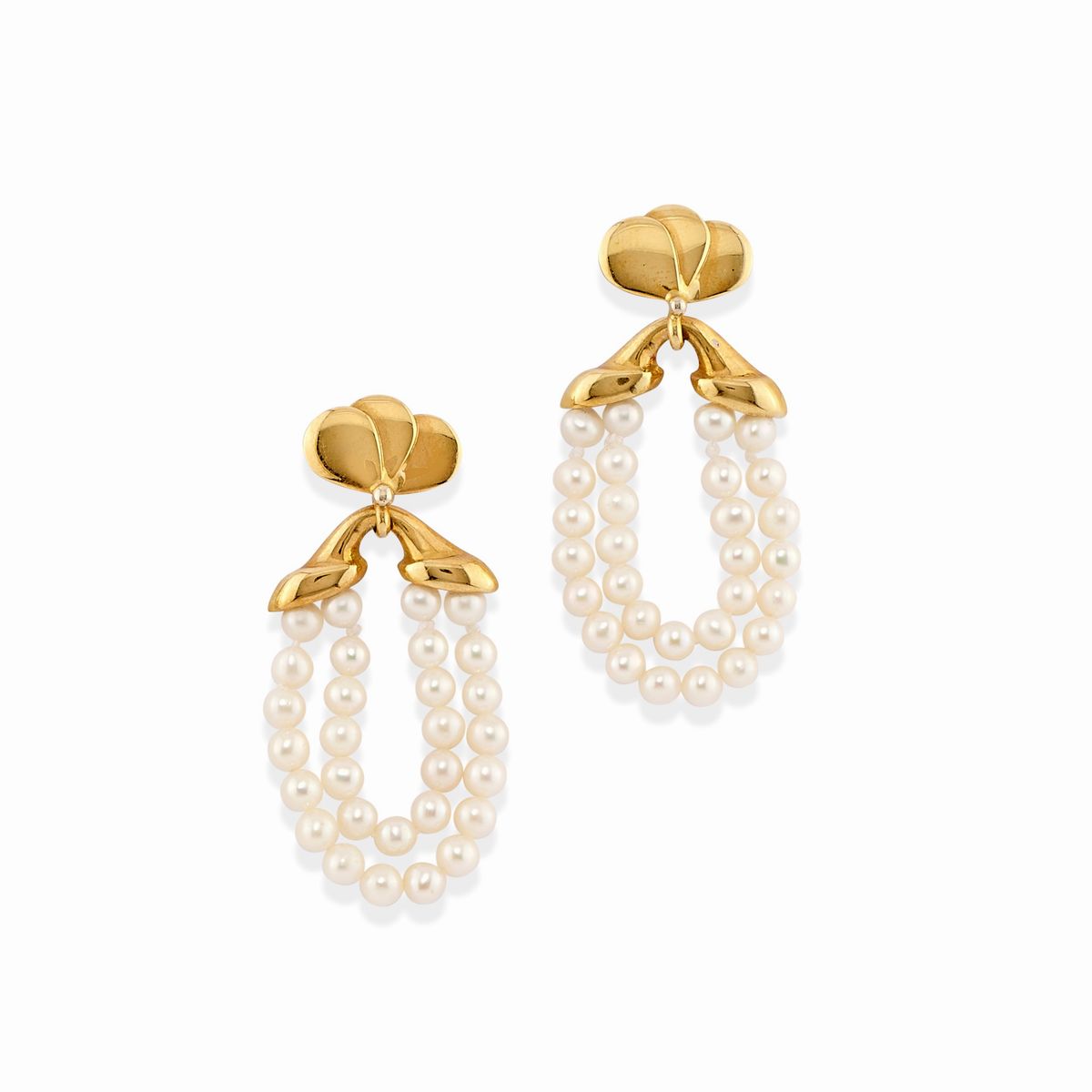 Bracciale e Due Coppie di Orecchini in Oro Giallo 18k e Perle Coltivate D'acqua Dolce