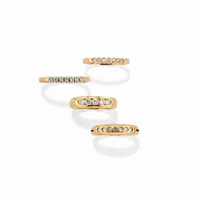 Quattro Anelli in Oro Bicolore 18k e Diamanti