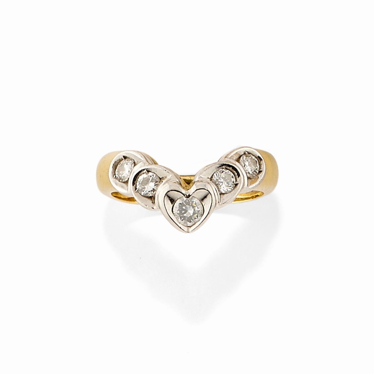 Due Anelli in Oro Giallo 18k, Platino e Diamanti
