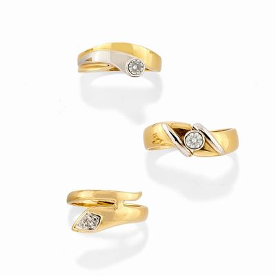 Tre Anelli in Oro Bicolore 18k e Diamanti