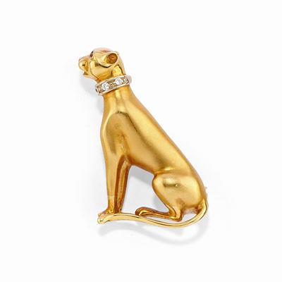 Anello e Spilla in Oro Giallo 18k, Zaffiro e Diamanti