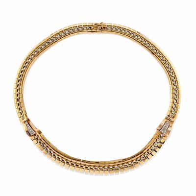Collana in Oro Bicolore 18k e Diamanti, 1950 Circa