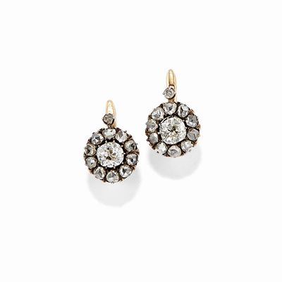 Orecchini in Argento, Oro Giallo e Diamanti, Inizio XX Secolo