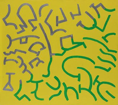 Verde giallo argento, acrilico su tela