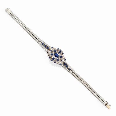 Bracciale in Oro Bianco 18k, Diamanti e Zaffiri
