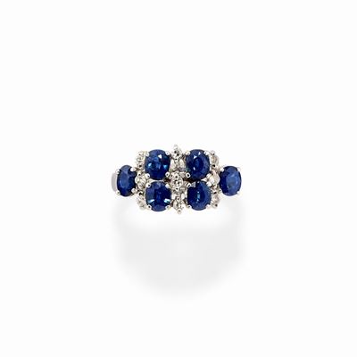 Anello in Oro Bianco 18k, Zaffiri e Diamanti