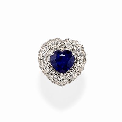 Anello in Oro Bianco 18k, Zaffiro e Diamanti