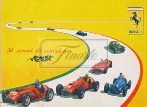 Brochure Ferrari 30 ayears of experiences, folded poster. Models 212 Export, 195 Inter, 340 America