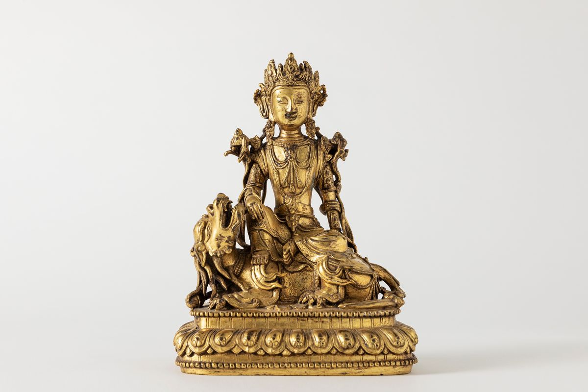Scultura di Manjushri, bronzo dorato, Tibet, XVIII secolo