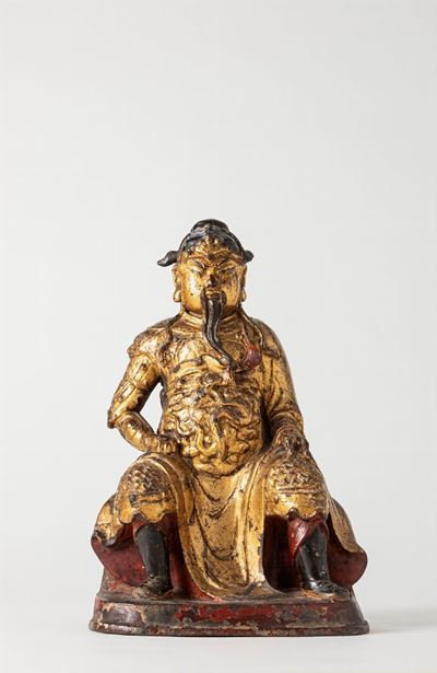 Guandì, Scultura in bronzo dorato e laccato, Cina, dinastia Ming, secolo XVII