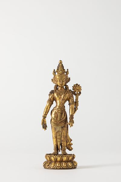 Scultura in bronzo dorato raffigurante Padmapani, Tibet, secolo XIX