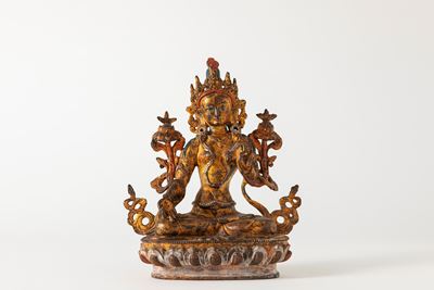 Scultura in bronzo laccato e dorato raffigurante Buddha, Tibet, XIX secolo