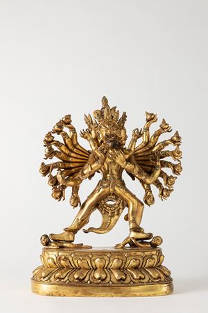 Scultura in bronzo dorato raffigurante Hevajra. Cina, secolo XIX/XX