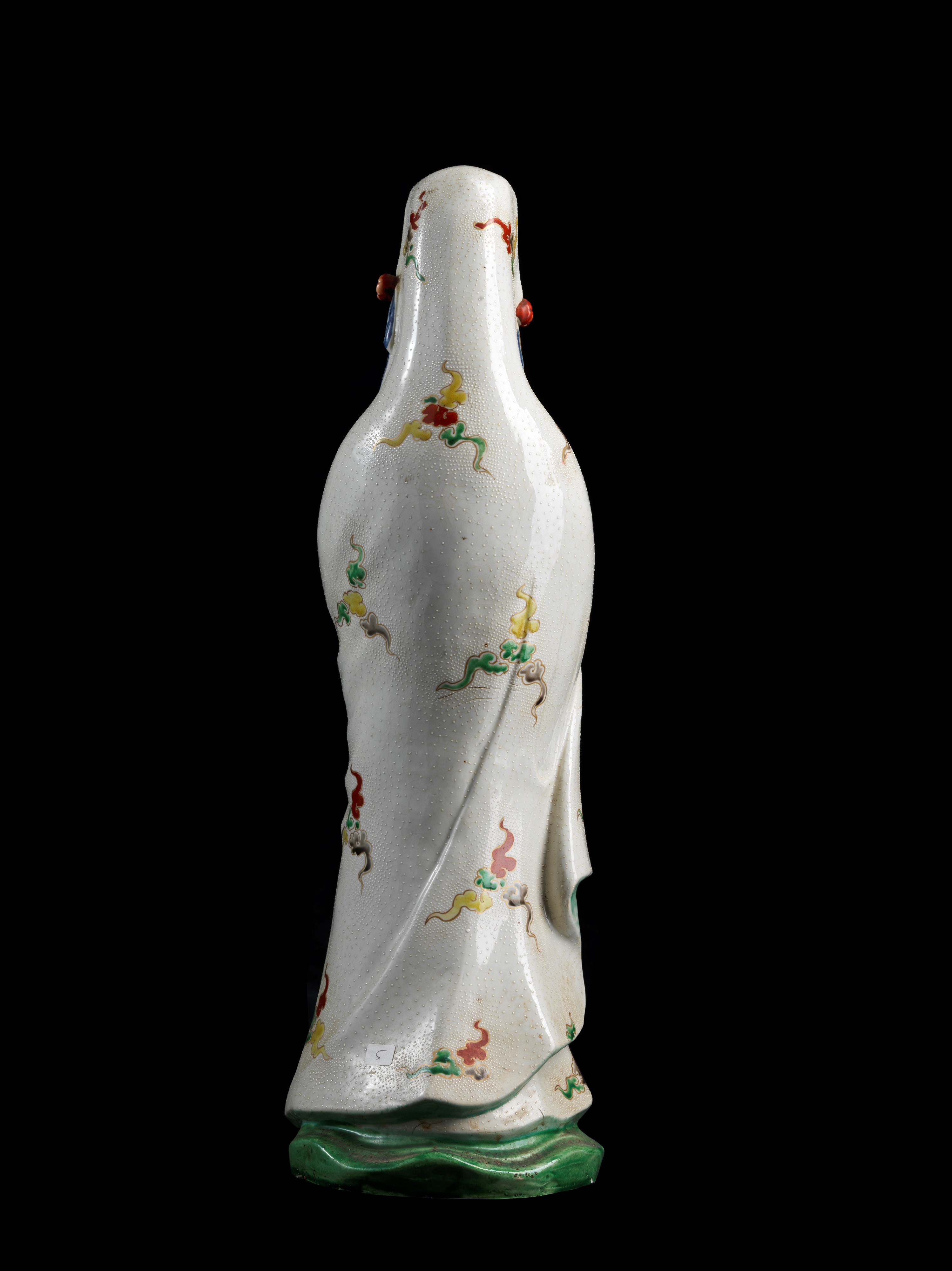 Antica Guanyin in Ceramica Policroma, Manifattura Orientale
